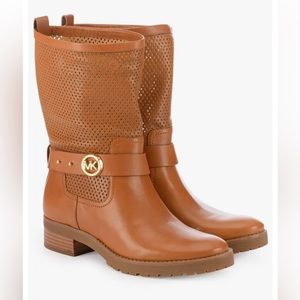 MICHAEL KORS Brown Leather Boots MK Buckle